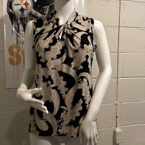 Tommy Hilfiger Women’s White / Beige Ornament Sleeveless Blouse Size S